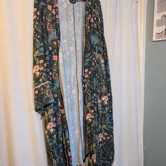 Summersalt x Rifle Paper Company Cloud 9 silky midi robe Emerald Peacock 1X/2X - Picture 1 of 16